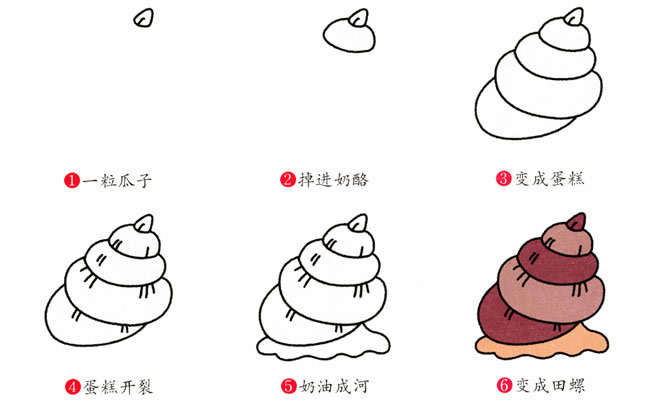 涂色的田螺简笔画教程