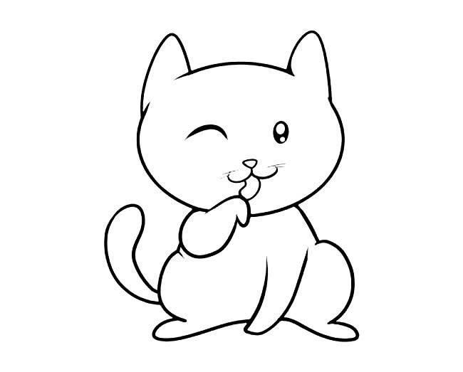 舔脚的可爱小猫简笔画