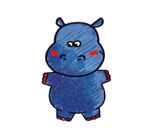 上色的卡通河马简笔画