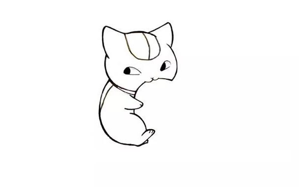 小猫吃鱼简笔画步骤