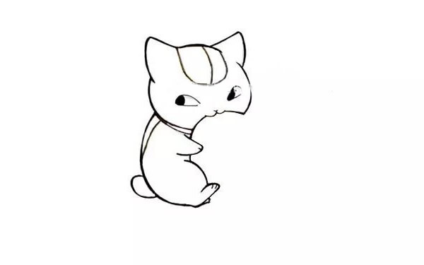 小猫吃鱼简笔画步骤
