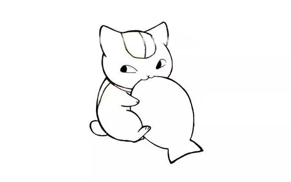 小猫吃鱼简笔画步骤