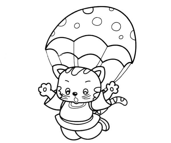 小猫跳伞简笔画