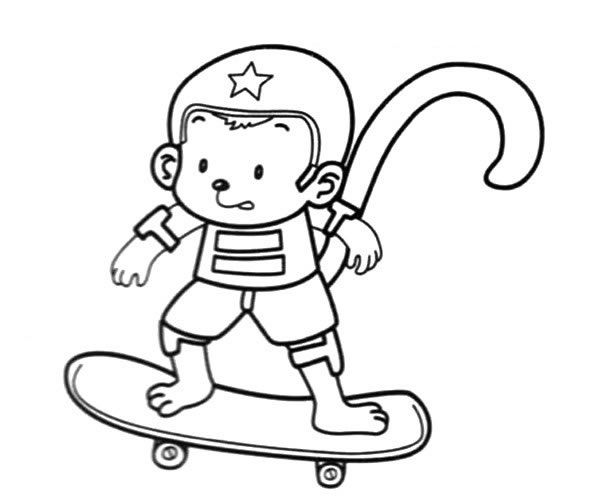 玩滑板的卡通猴子简笔画
