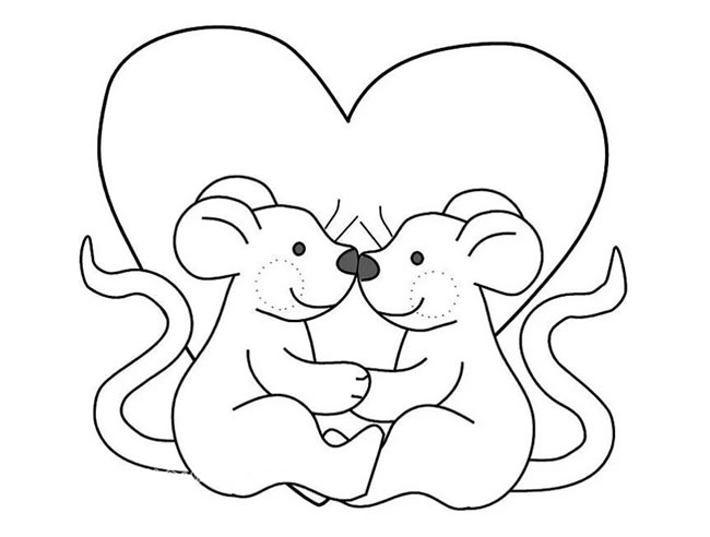 两只相爱的卡通老鼠简笔画