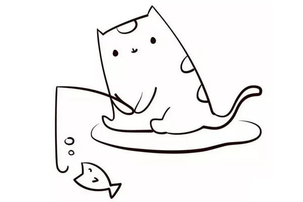 正在钓鱼的小猫咪简笔画步骤
