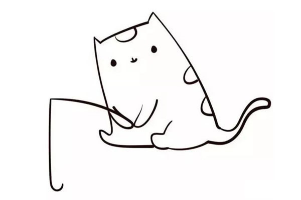 正在钓鱼的小猫咪简笔画步骤