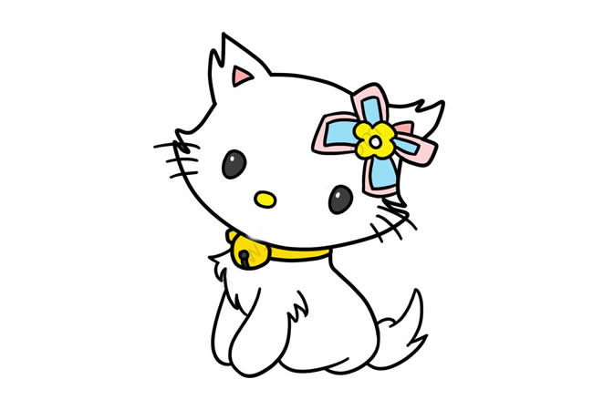 戴着发卡的小猫咪简笔画