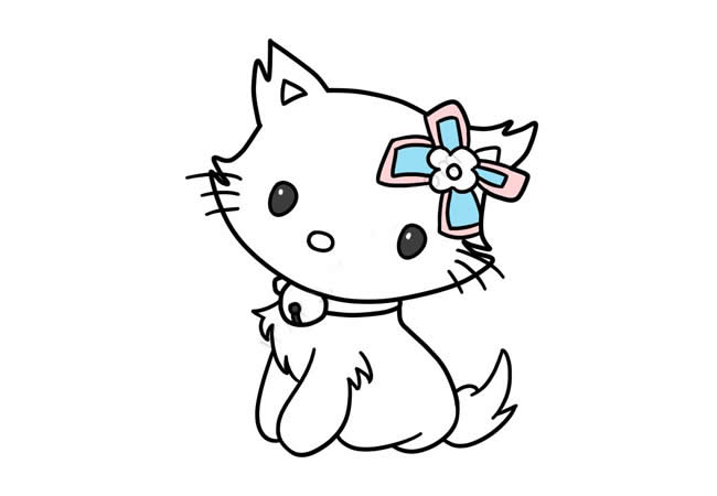 戴着发卡的小猫咪简笔画