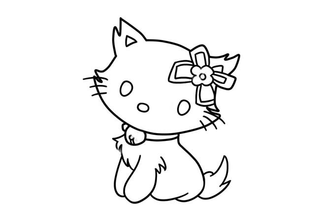 戴着发卡的小猫咪简笔画