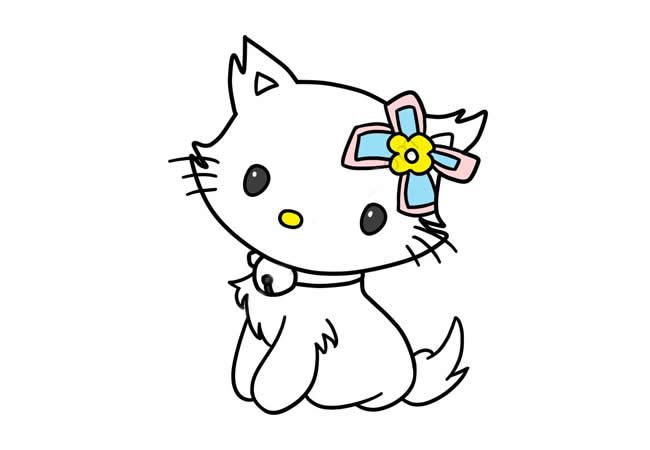 戴着发卡的小猫咪简笔画
