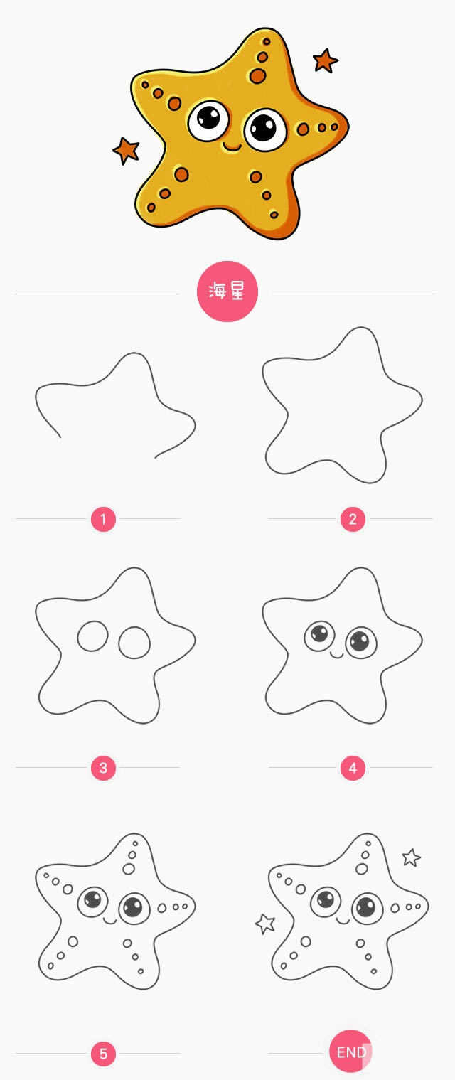 涂色的卡通海星简笔画步骤
