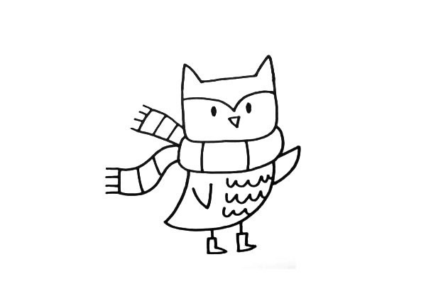 ​​​​​​​戴着围巾的猫头鹰简笔画