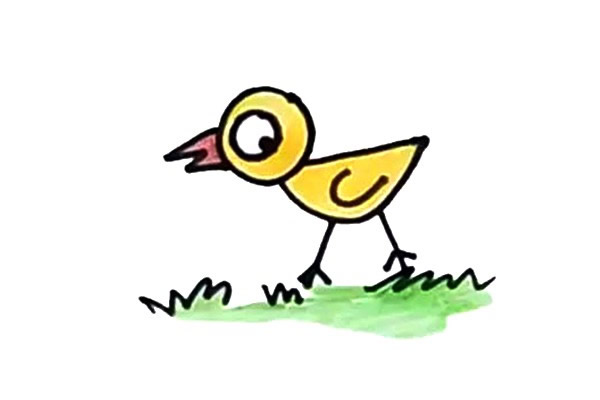 草地上觅食的小鸡简笔画