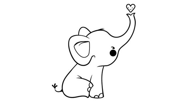 吹出一颗爱心的大象简笔画