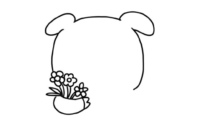拿着花的可爱小猪简笔画