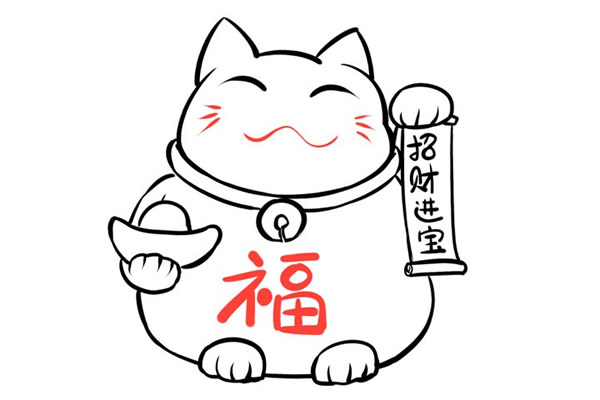 招财猫简笔画步骤教程