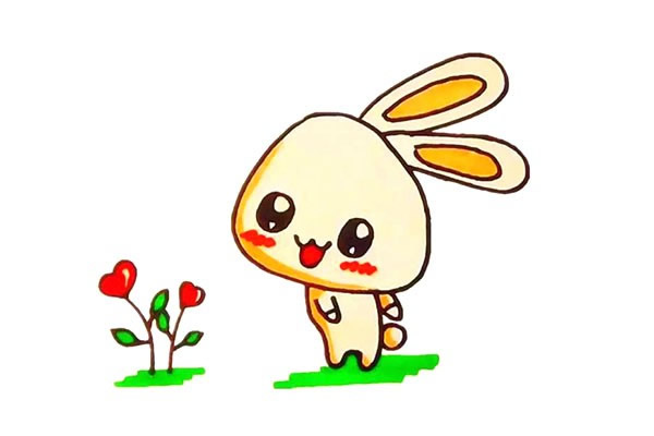 喜爱小花的兔子简笔画