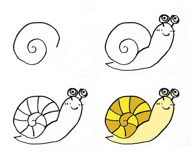 5组不同形态的蜗牛简笔画