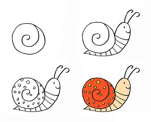 5组不同形态的蜗牛简笔画