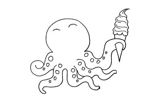 拿着冰激凌的章鱼简笔画