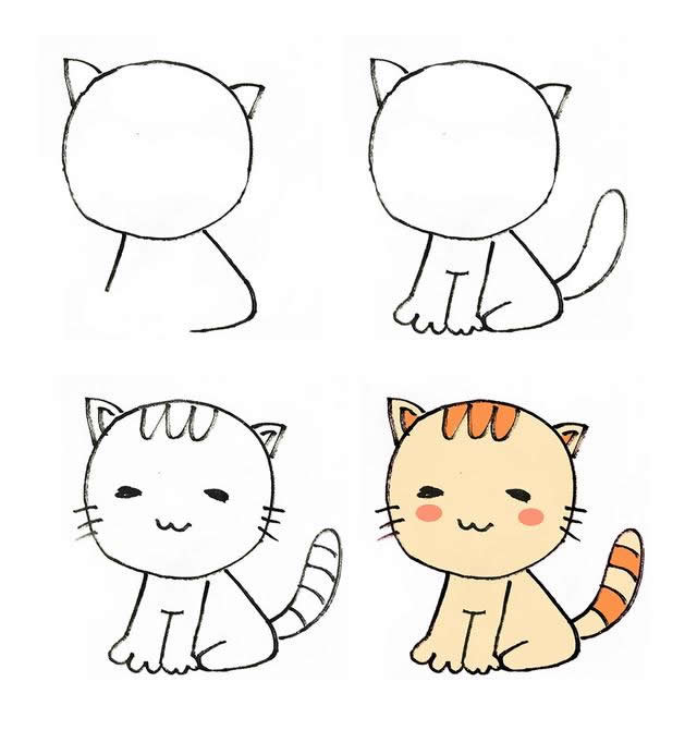可爱的小猫简笔画步骤