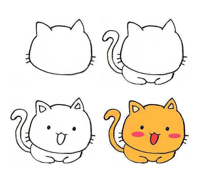 涂色的可爱小猫简笔画步骤