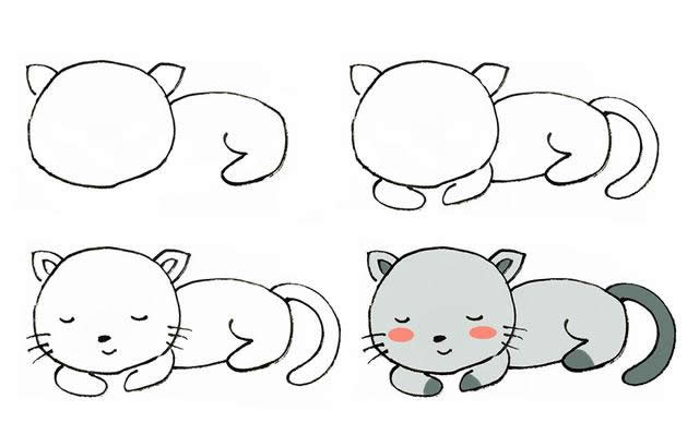 睡觉的小猫简笔画