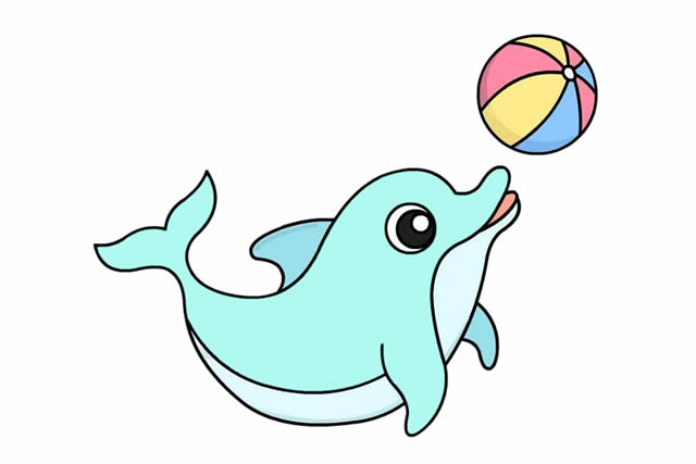 开心玩球的海豚简笔画教程