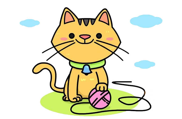 玩毛线球的小猫简笔画步骤