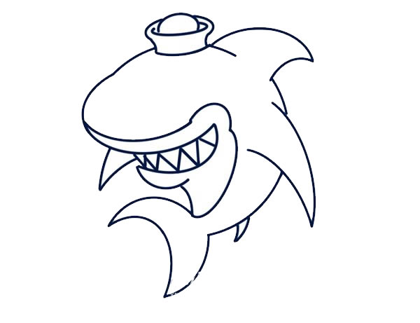 戴着帽子的卡通鲨鱼简笔画