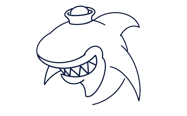 戴着帽子的卡通鲨鱼简笔画