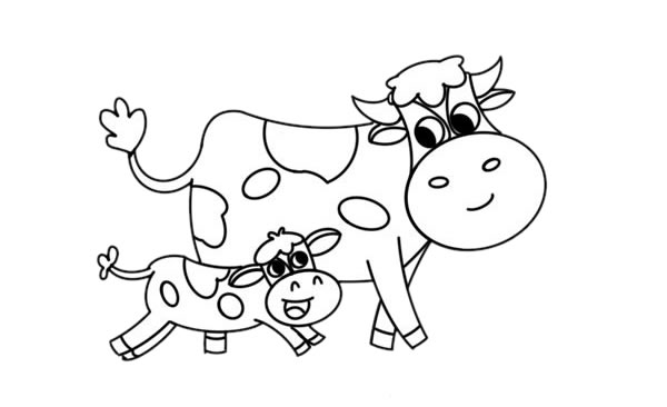奶牛妈妈和小奶牛的简笔画