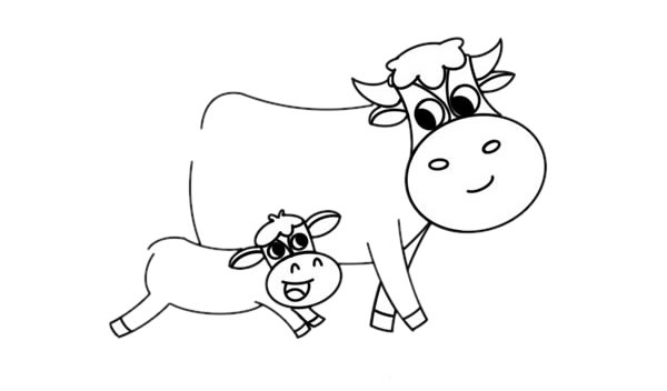 奶牛妈妈和小奶牛的简笔画