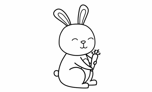 拿着胡萝卜的可爱兔子简笔画