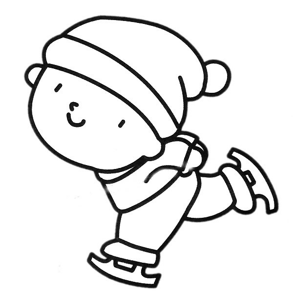 滑冰的男孩简笔画带涂色