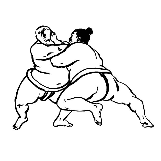 两位相扑运动员的简笔画