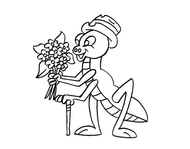 手握鲜花的螳螂简笔画