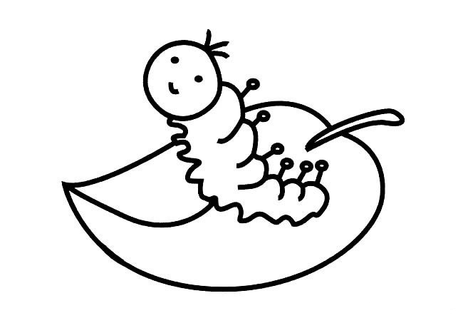 桑叶上的蚕宝宝简笔画