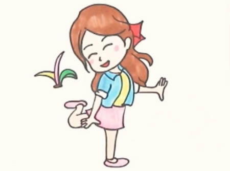 踢毽子的小女孩简笔画