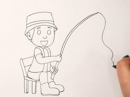 在钓鱼的男孩简笔画