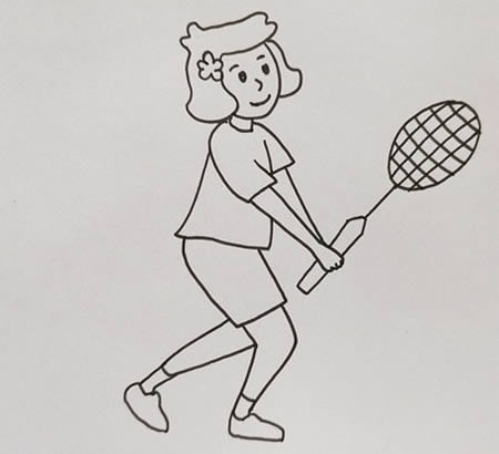 两个人在打羽毛球的简笔画