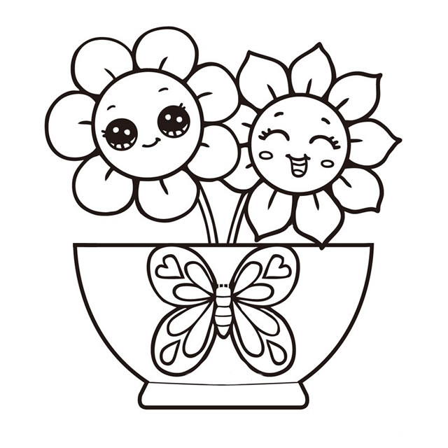 一盆漂亮的向日葵简笔画